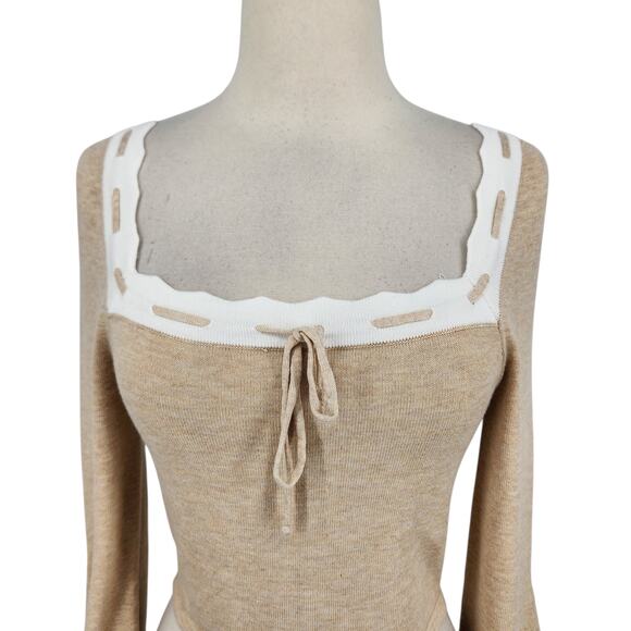 Dee Elly Ribbed Knit Square Neck Sweater Top Bell Sleeve Size Medium - Picture 9 of 9